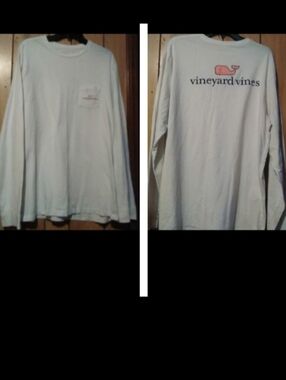 Vineyard Vines White Long Sleeve Tee with Pink Whale Logo
